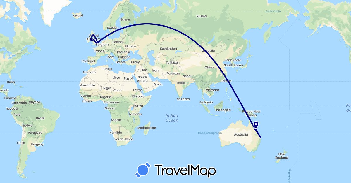 TravelMap itinerary: driving in United Arab Emirates, Australia, United Kingdom, Ireland (Asia, Europe, Oceania)